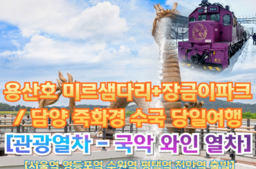 [국악와인열차-당일] 정읍 용산호 미르샘다리+장금이파크 / 담양 죽화경 수국축제  (당일)  [ 8월 29일토] [서울역, 영등포역, 수원역, 평택역, 천안역,서대전역]